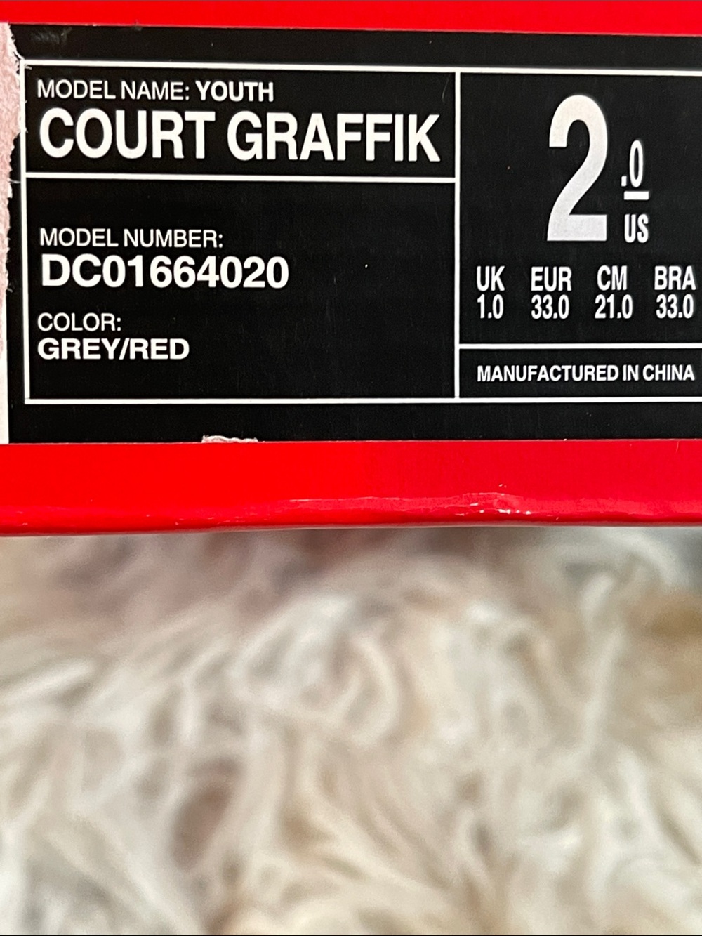 DC SHOE KIDS' COURT GRAFFIK SHOES GREY & RED SIZE 2 NEW - Picture 12 of 14